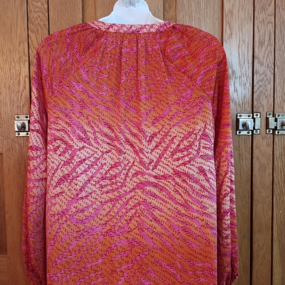 H&M Conscious Collection coral & pink satin animal print puff sleeve tunic top - Picture 8 of 11